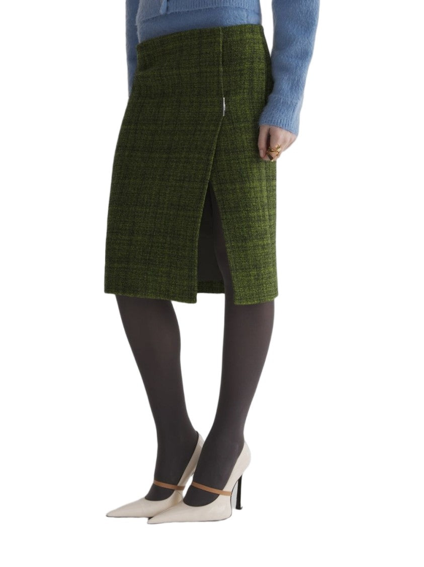 Mugler Tweed Front Slit Midi Skirt - Black