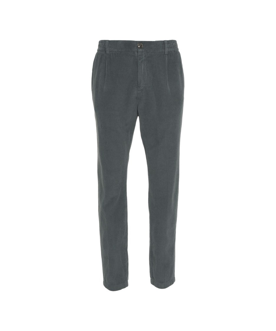 Cruna Tailored Grey Corduroy Trousers With Marked Pleats