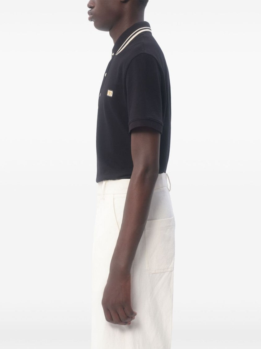 Valentino Black Cotton Polo Shirt With Logo Patch