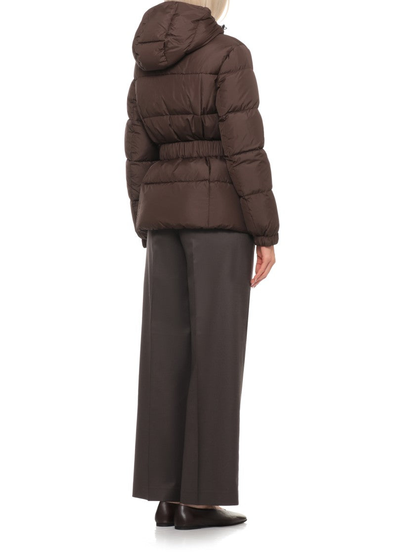 Peserico Brown Hooded Belted Quilted Down Jacket