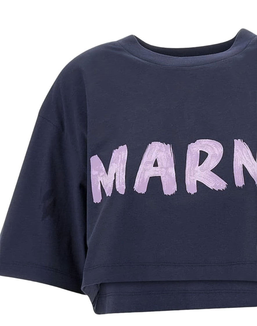 Marni Cropped Blue Short-Sleeve T-Shirt