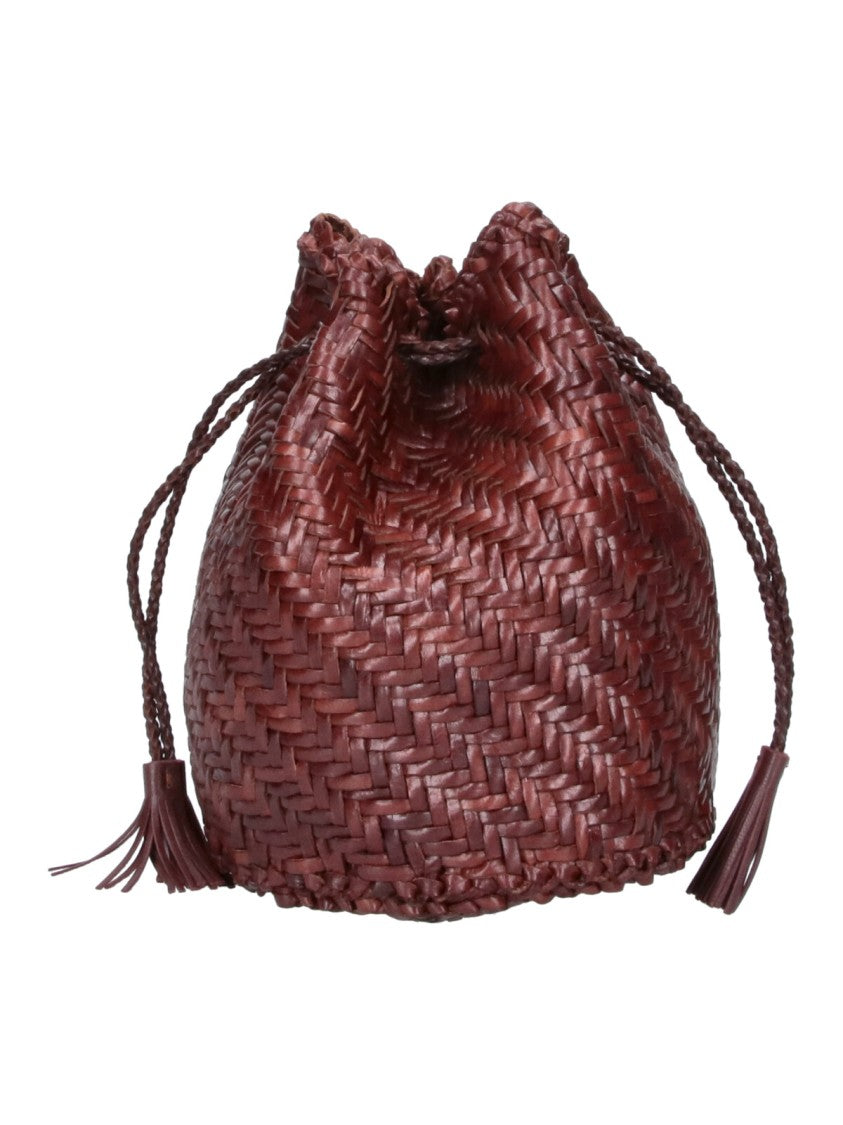 Dragon Diffusion Brown Pom Pon Doppio Salto Woven Leather Bucket Bag