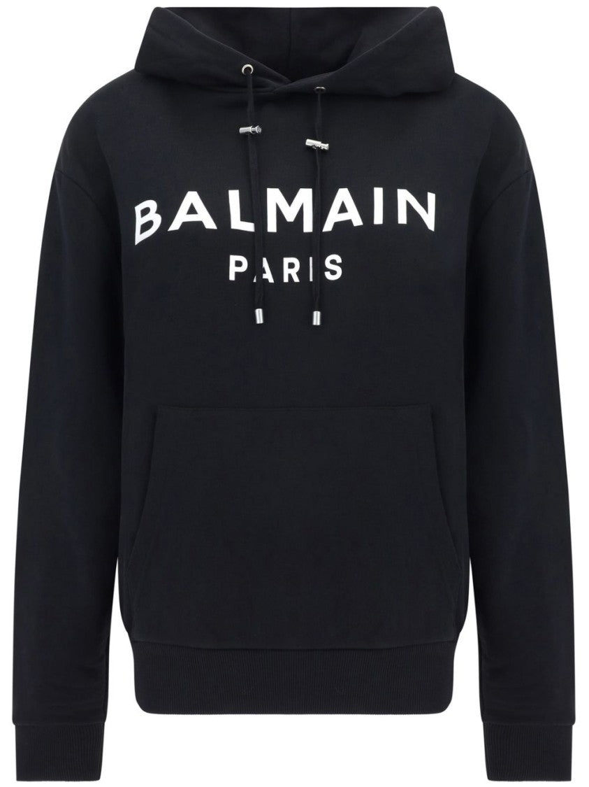 Balmain Slouchy Black Organic Cotton Hoodie With Bold Logo Print