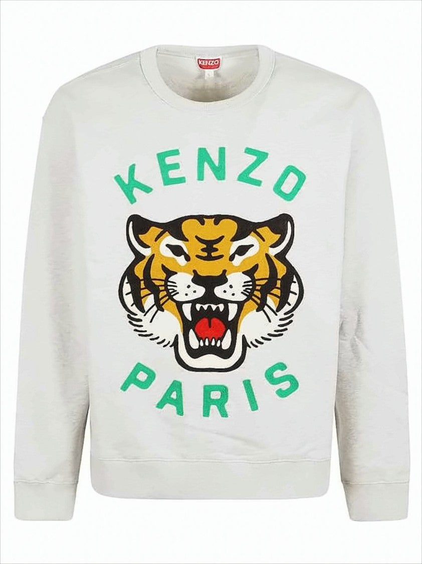 Kenzo Long-Sleeve Sweatshirt With Roaring Tiger Graphic And Ribbed Details