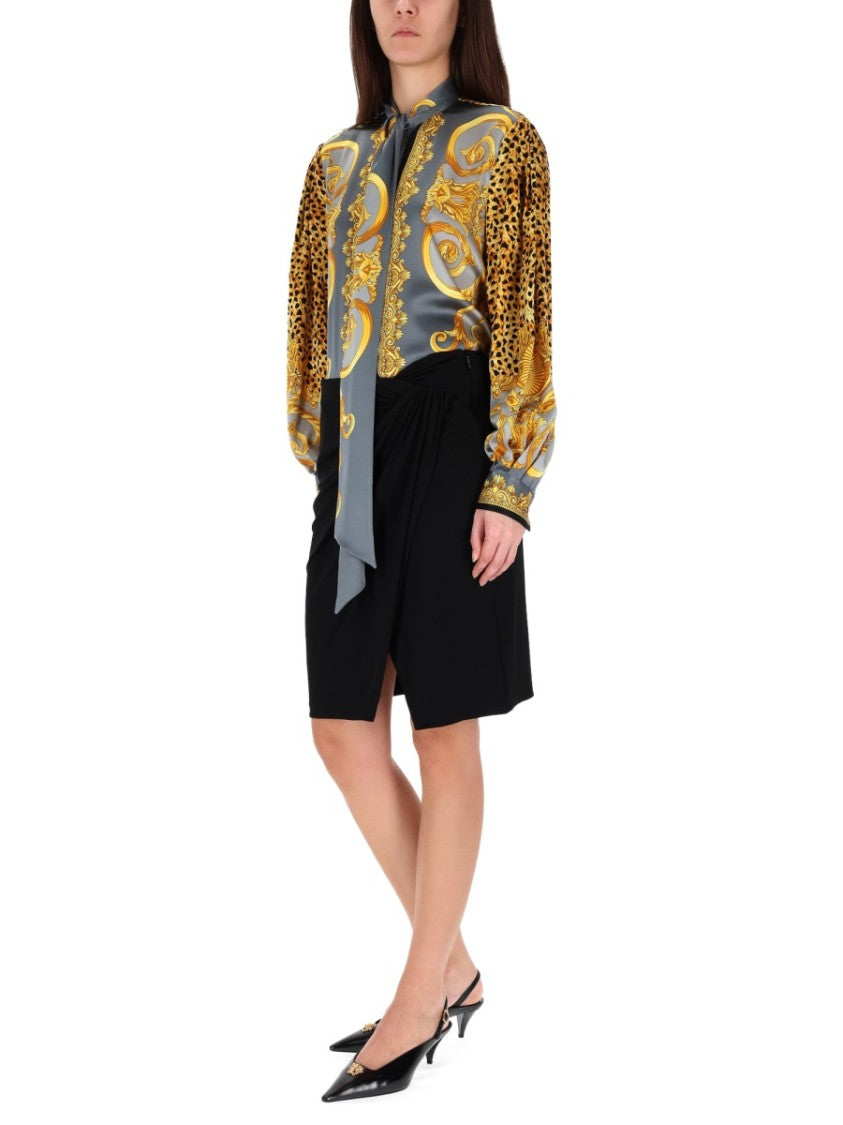 Versace Black Asymmetrical Draped Midi Skirt