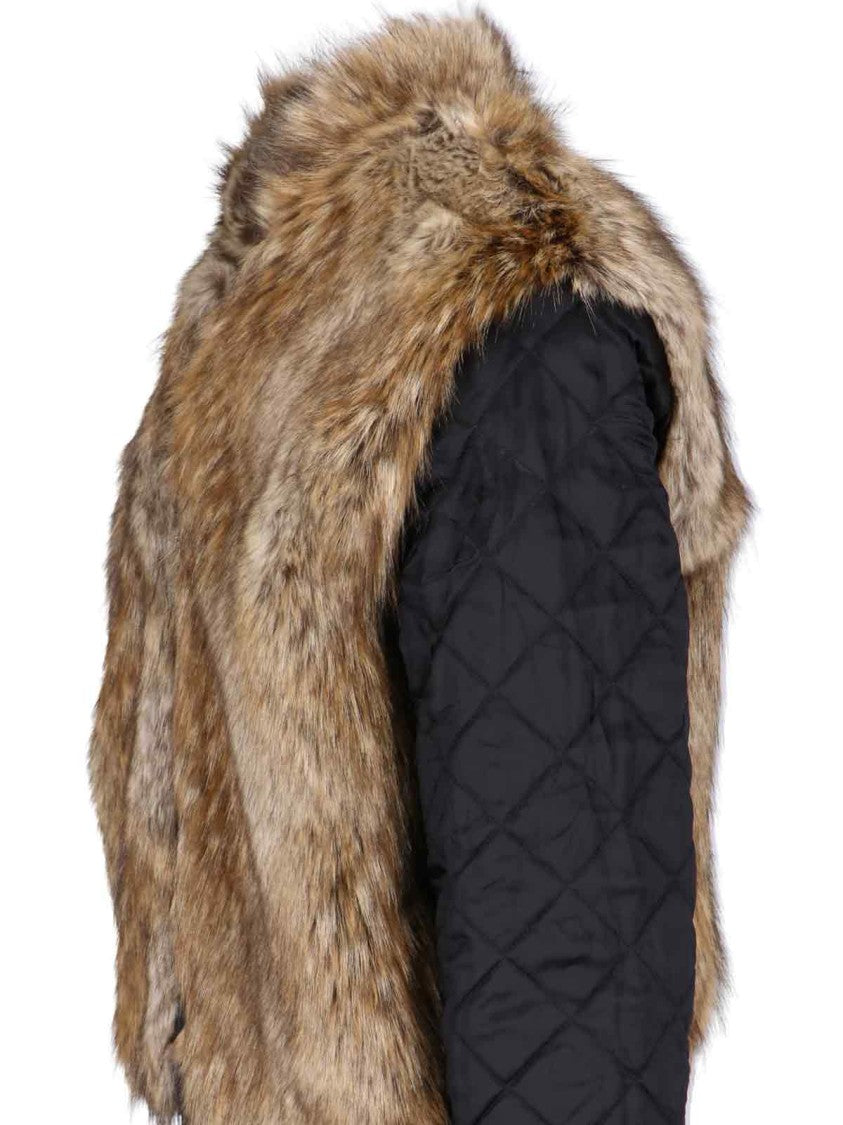 Mm6 By Maison Margiela Black & Brown Faux Fur Reversible Zip Jacket