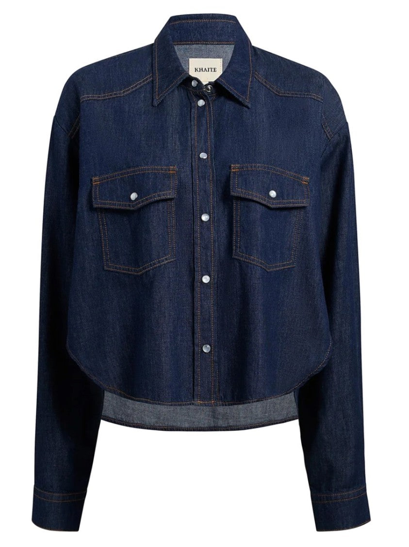 Khaite Blue Grenon Cropped Denim Cotton Shirt