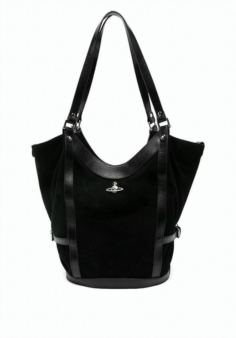 Celine Structured Black Cotton Shoulder Bag With Leather Accents