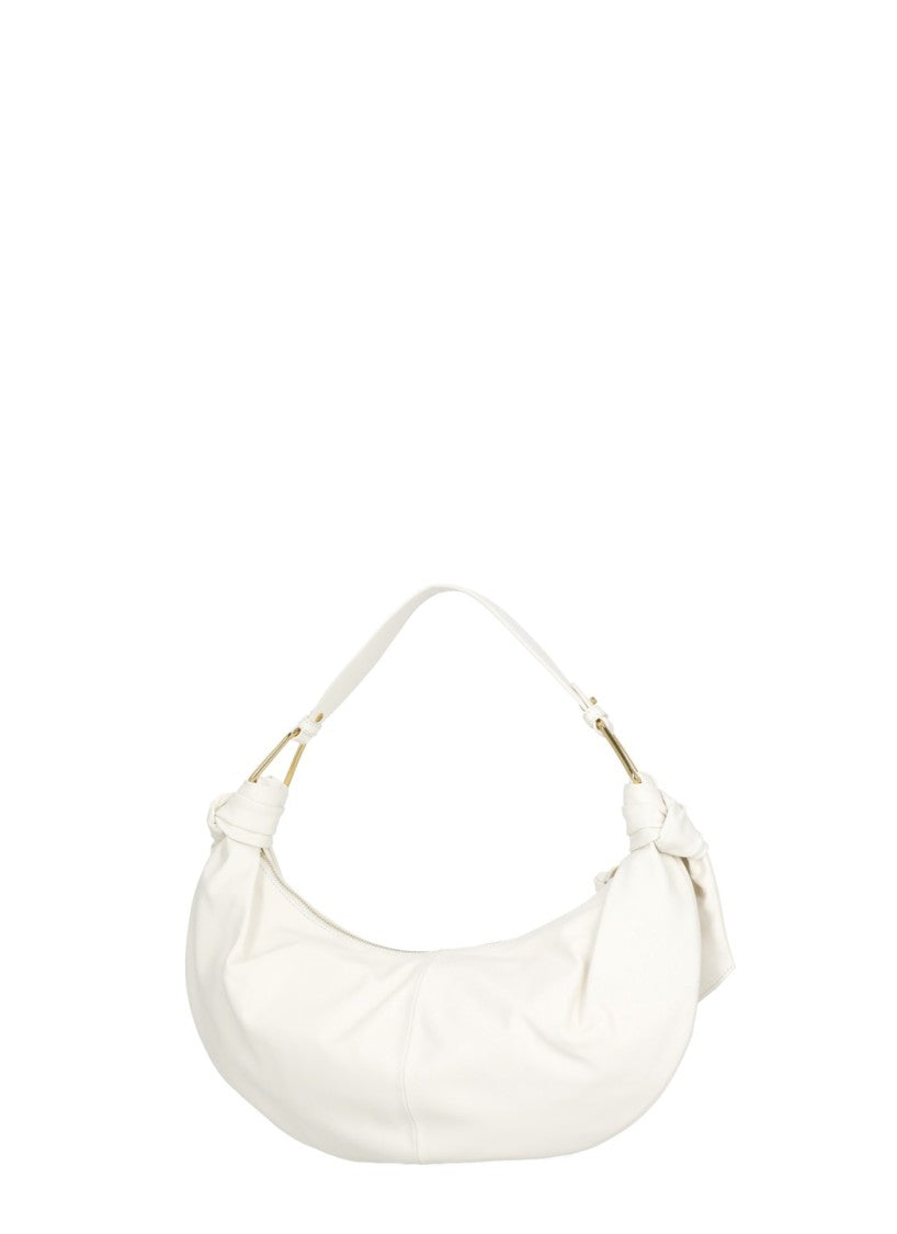 Coccinelle Crescent-Shaped Ivory Leather Shoulder Bag With Golden Hardware