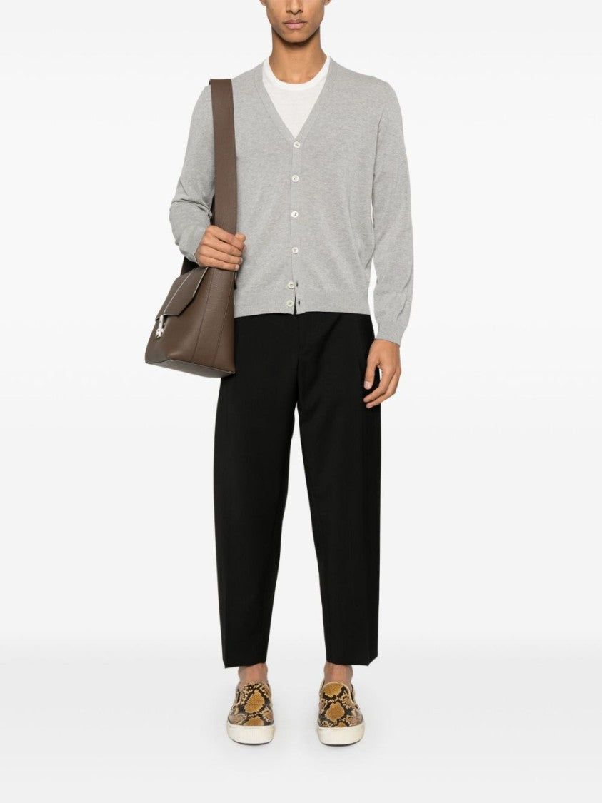 Zanone V-Neck Grey Cotton Cardigan With Button-Down Front