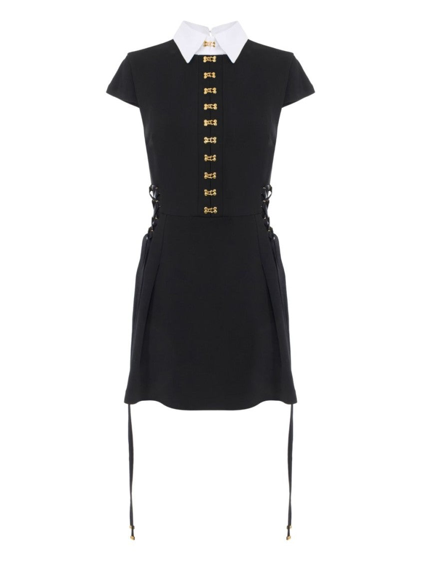Elisabetta Franchi Mini Dress With Contrasting Collar And Decorative Clasps