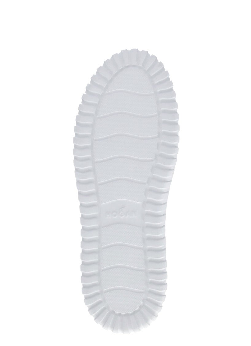 Hogan White Iconic H Accent Round Toe Leather Sneakers