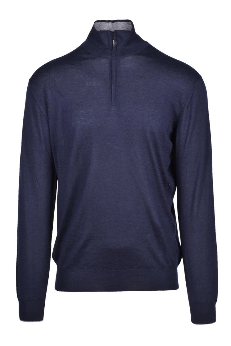 Cruciani High Neck Zip Pullover - Blue