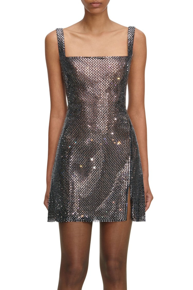 Self-Portrait Fitted Mesh Mini Dress With Rhinestone Details