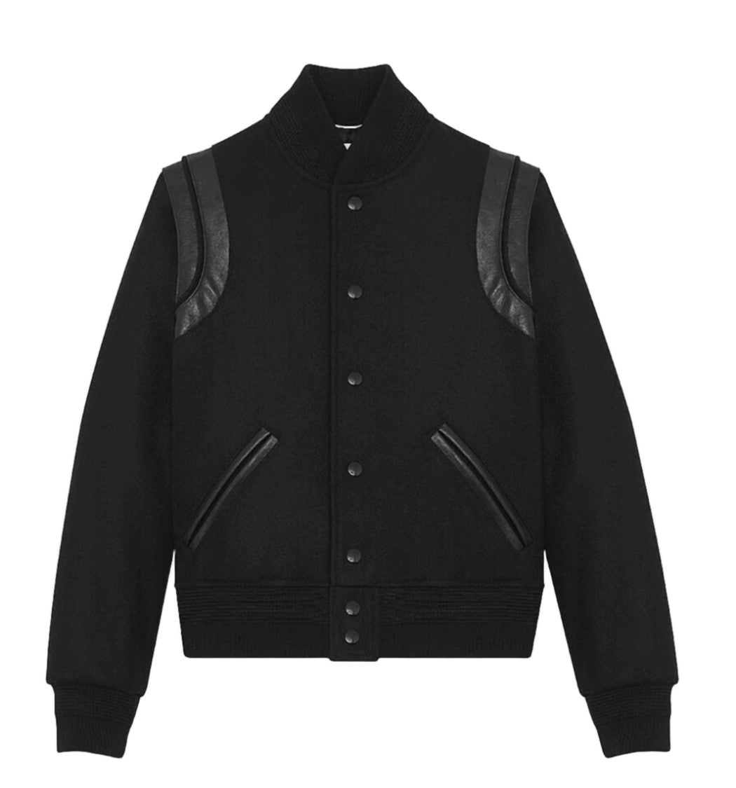 Saint Laurent Classic Bomber Jacket With Leather Shoulder Accents