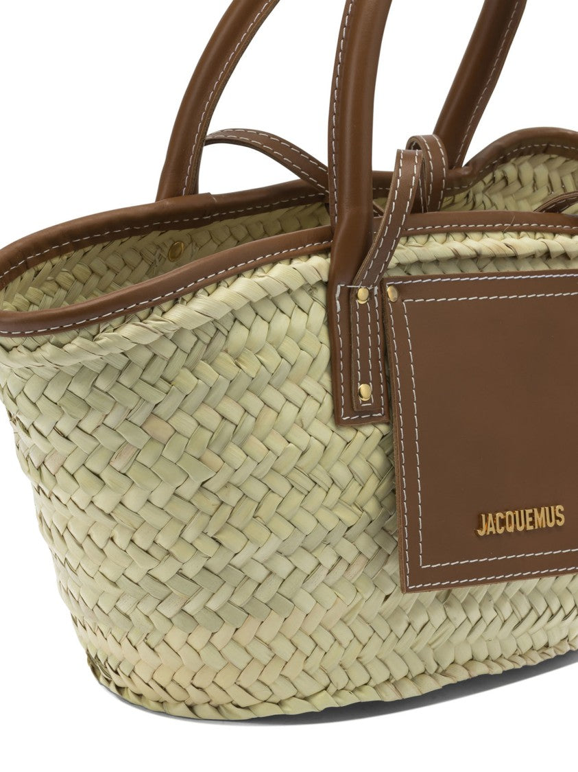 Jacquemus Woven Basket-Style Handbag With Leather Trim
