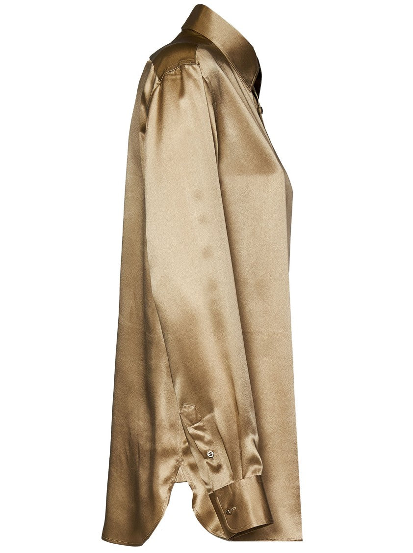 Polo Ralph Lauren Pointed Collar Silk Shirt In Luxurious Golden Hue