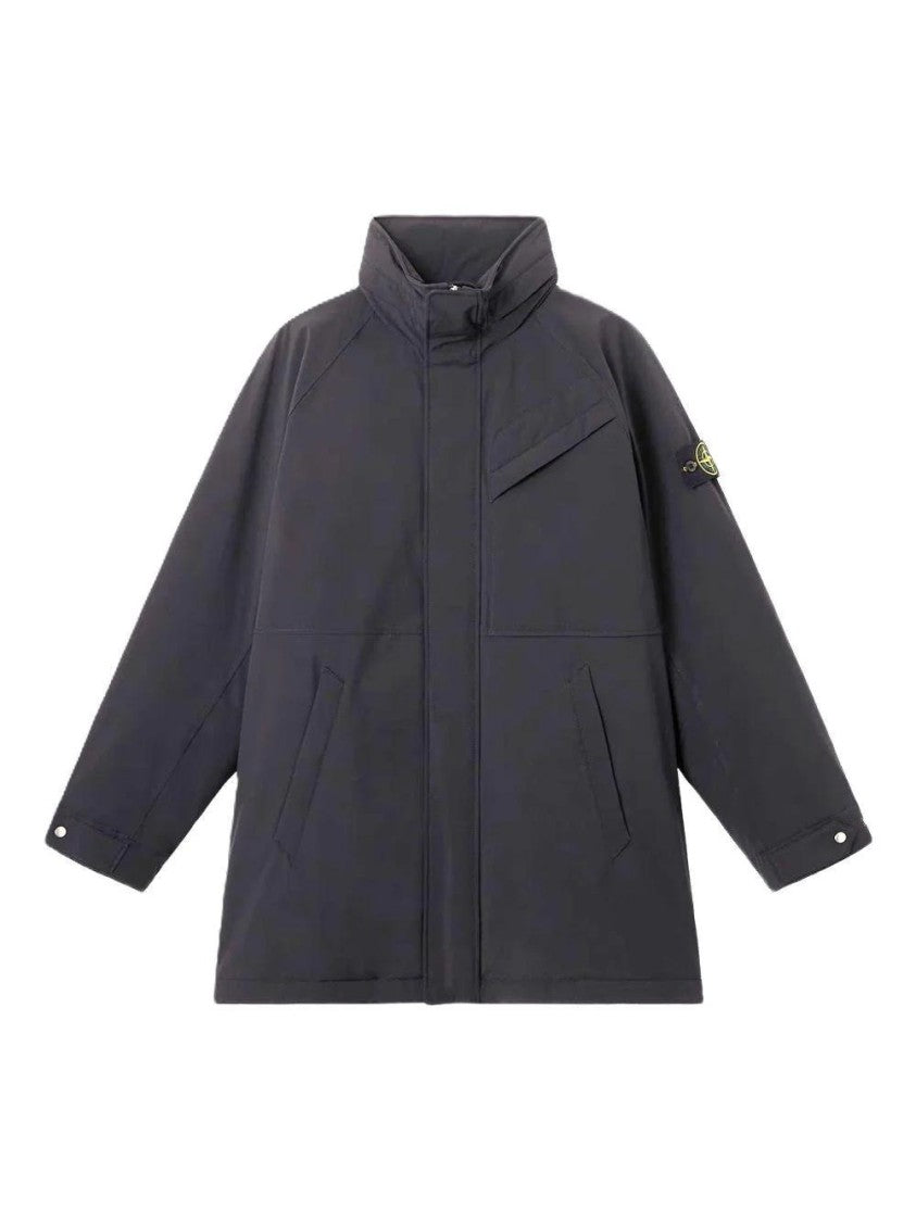 Stone Island High-Collar Black Long Coat