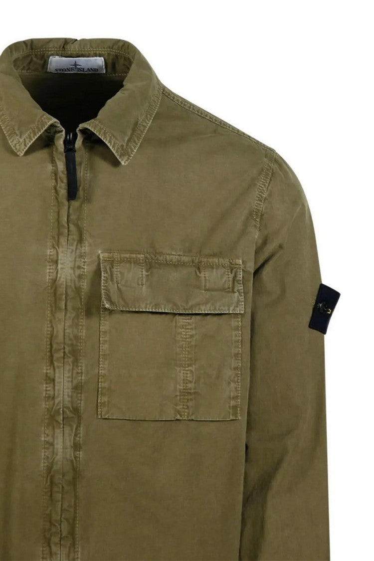 Stone Island Olive Green Side Badge Cotton-Blend Overshirt