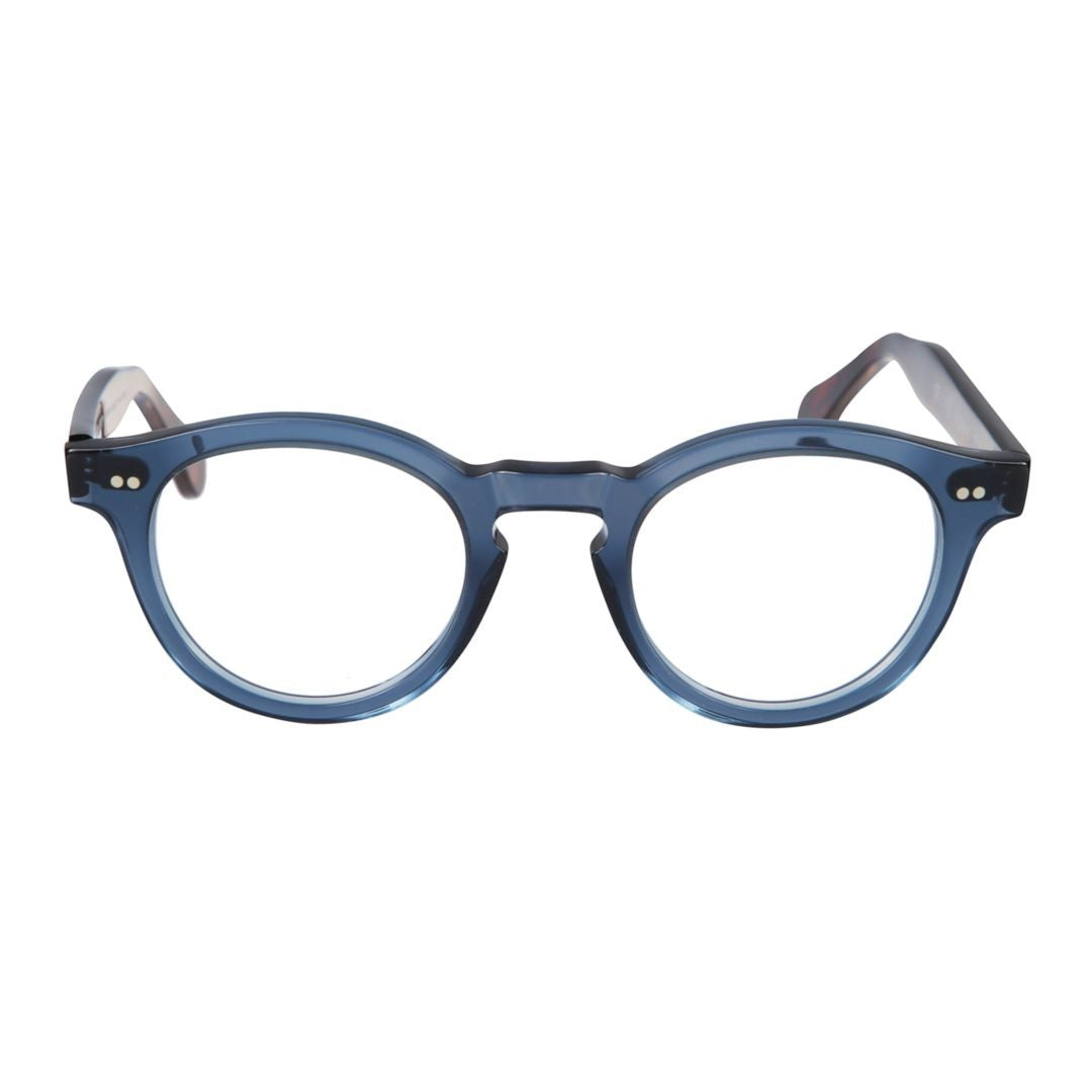 Kador Tony Round Blue Eyeglass Frames With Tortoiseshell Temples