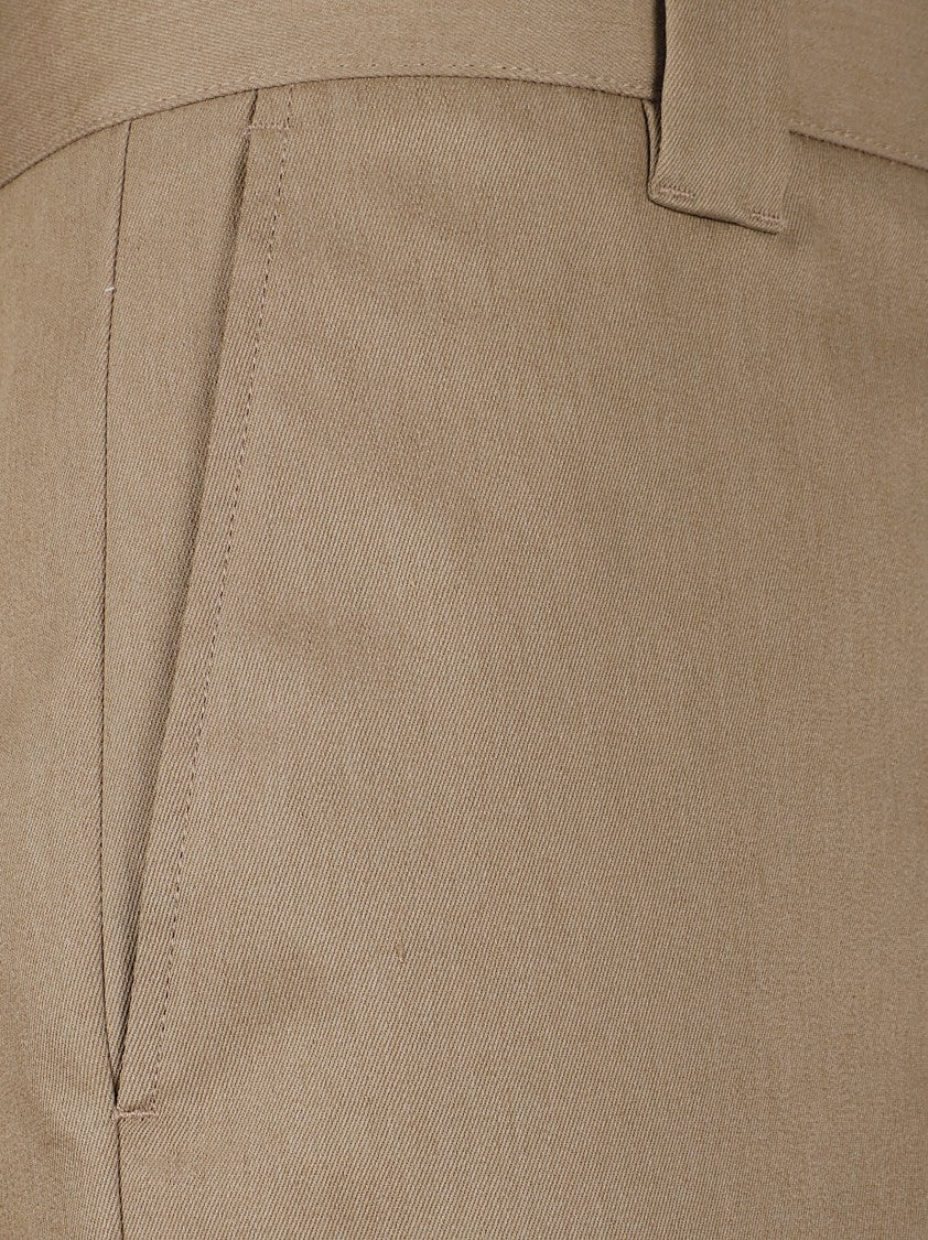 Golden Goose Cropped Camel Brown Cotton Trousers With Logo Patch