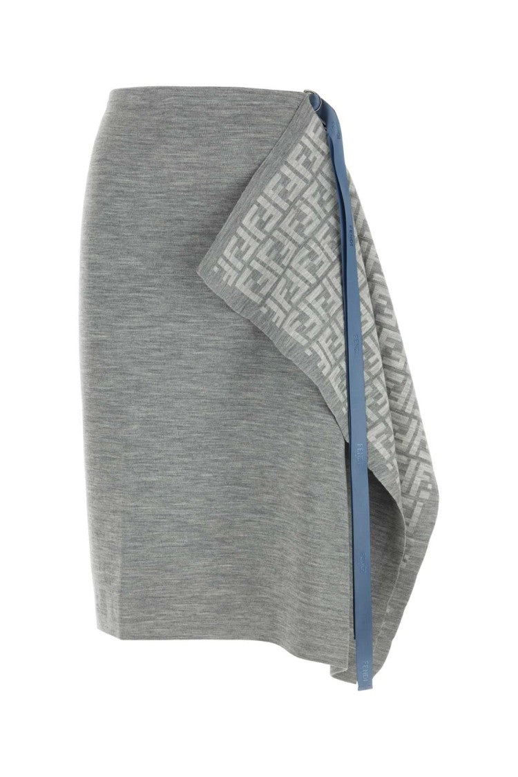 Fendi Melange Grey Wool Blend Skirt