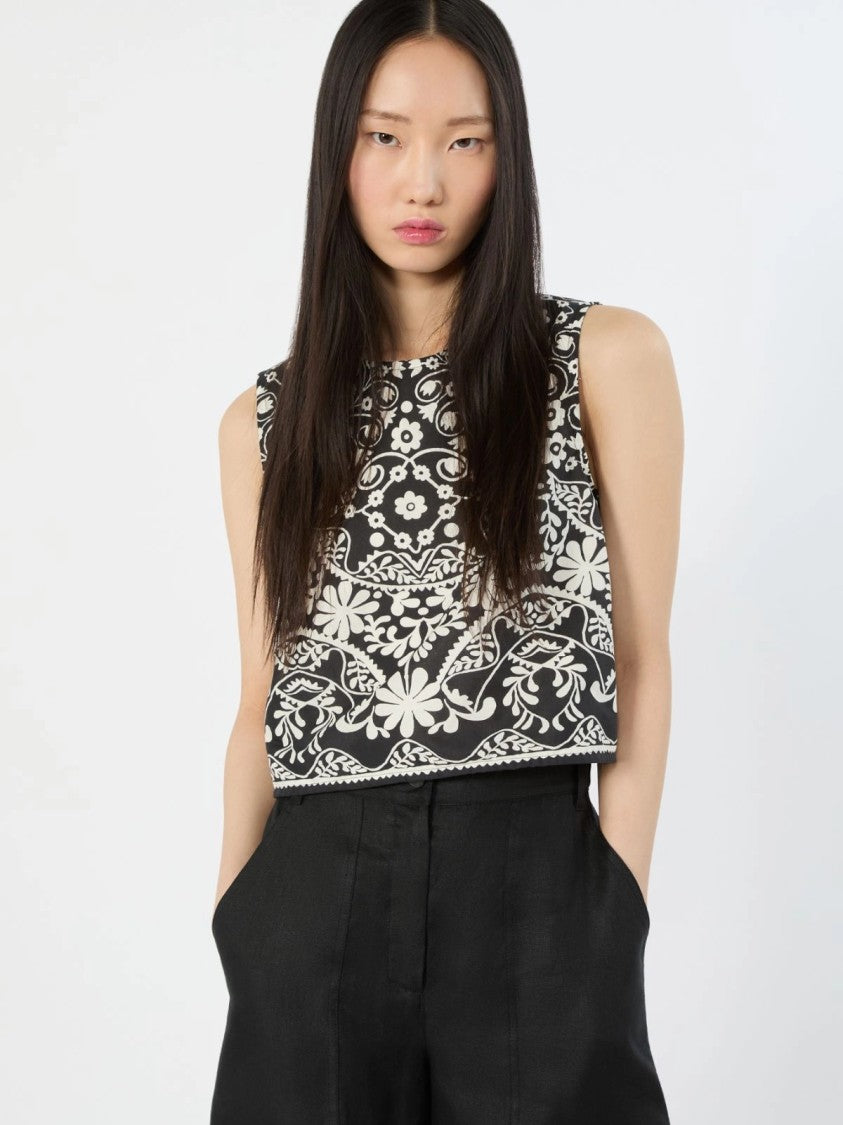Max Mara Cropped Sleeveless Top With Ornamental Floral Design