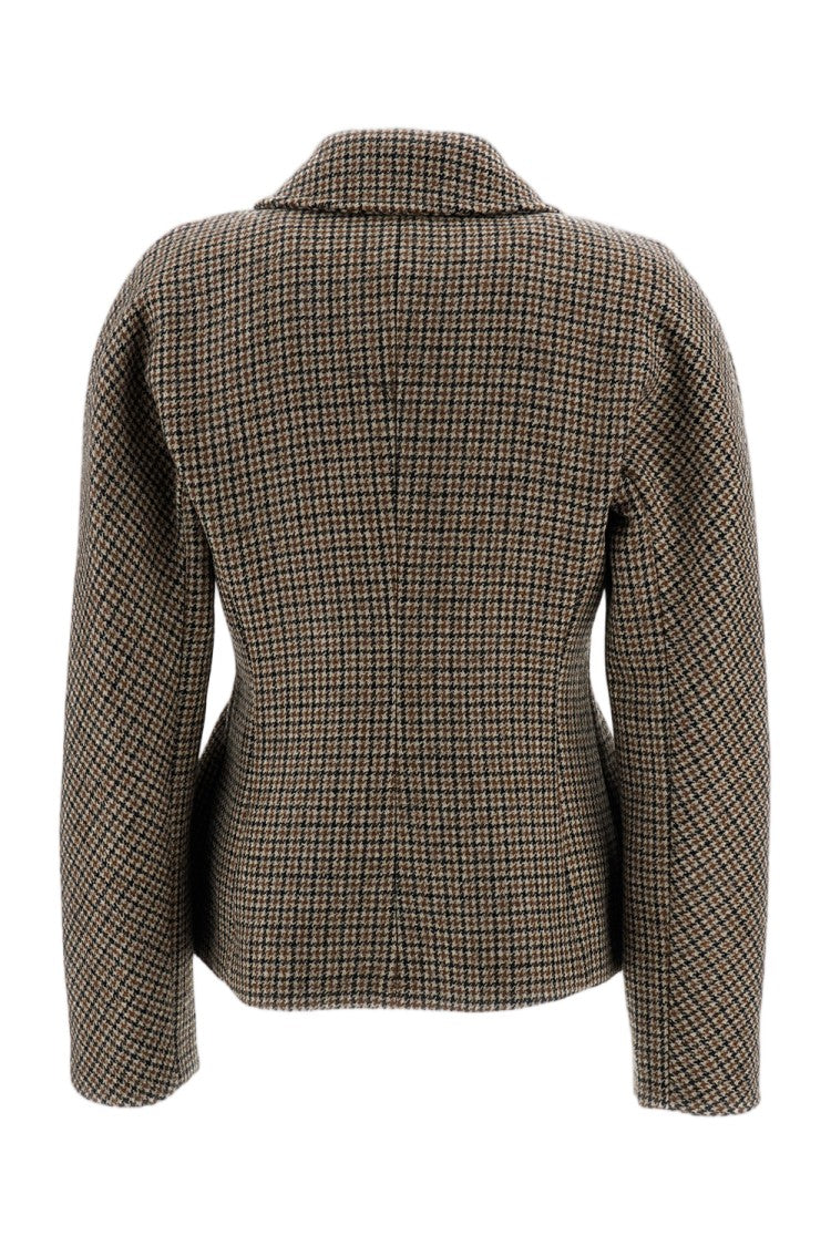 Parosh Houndstooth Pattern Wool Jacket With Fitted Silhouette And Matching Belt