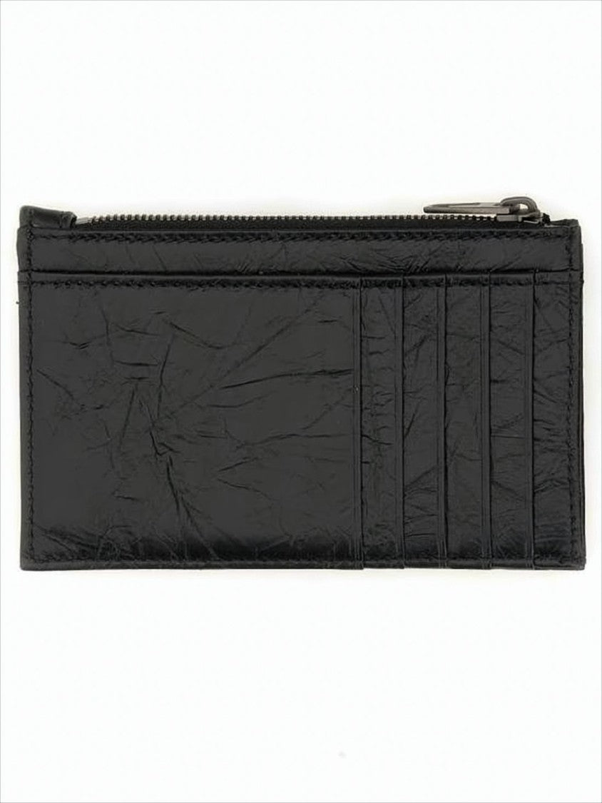 Balenciaga Textured Calf Leather Wallet With Diagonal Stitching And Raised Emblem
