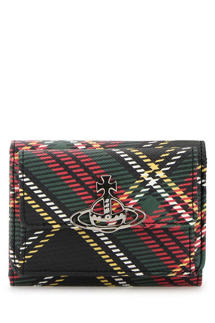Vivienne Westwood Plaid Print Leather Wallet With Silver Emblem