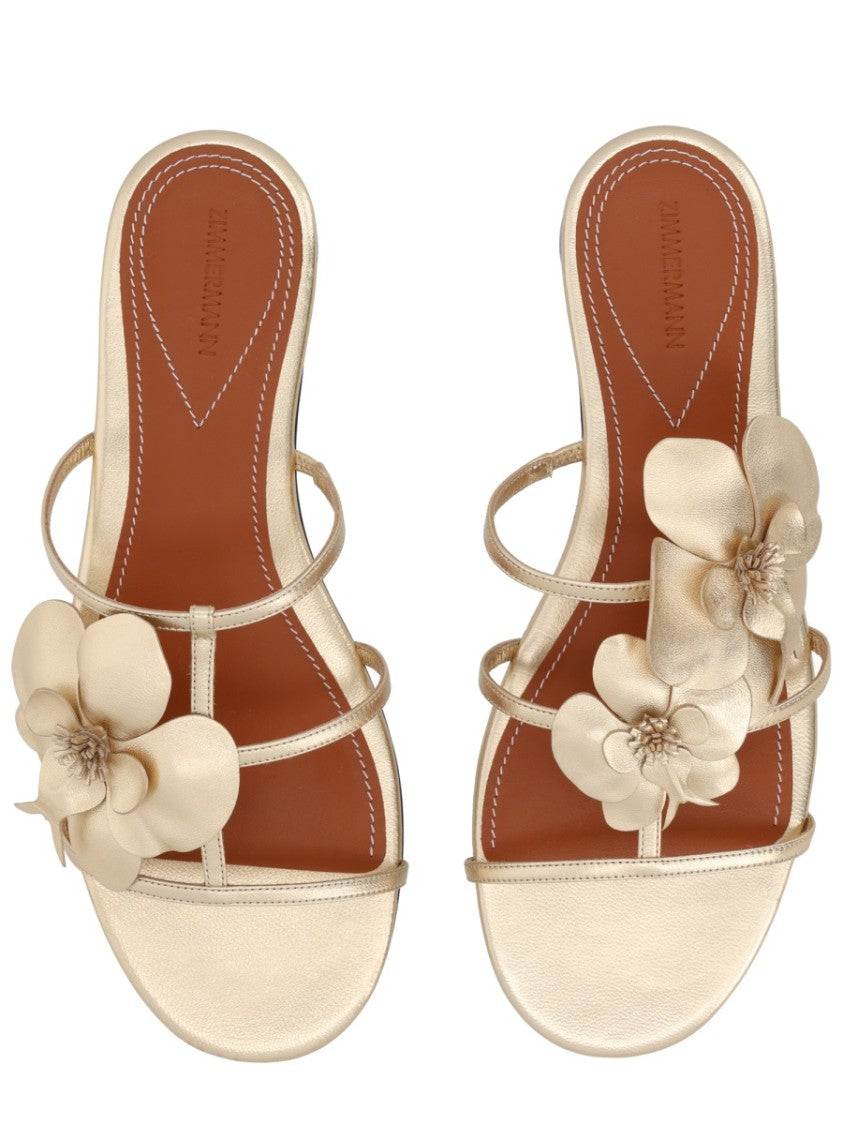 Zimmermann Orchid Metallic Gold Thin Straps Sandals