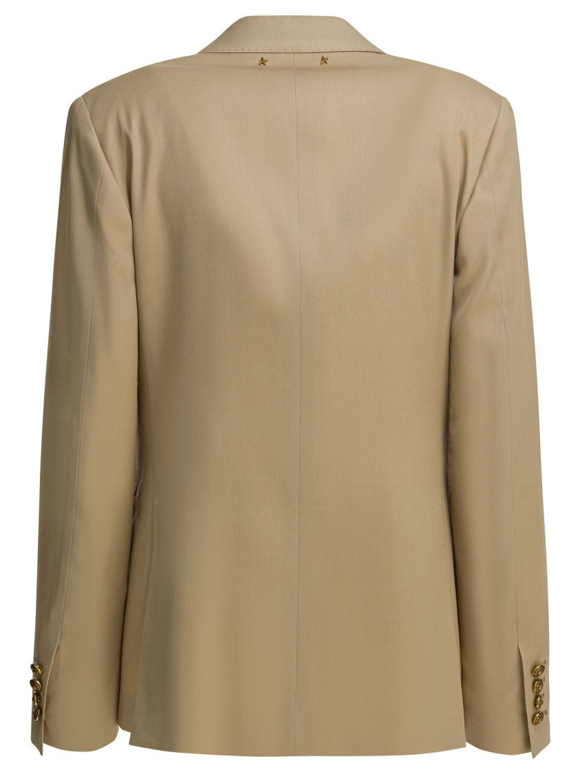 Golden Goose Tailored Double-Breasted Beige Virgin Wool Coat