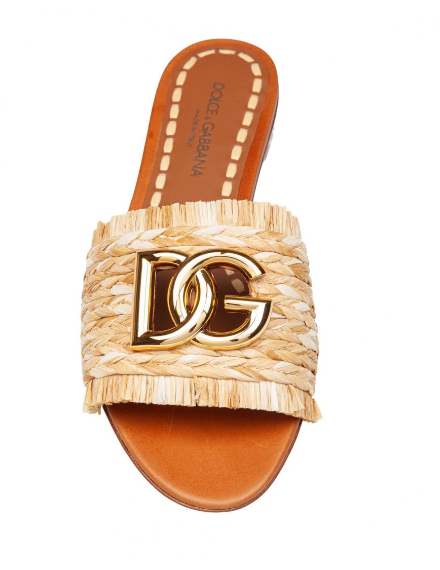 Dolce & Gabbana Raffia Slipper With Fringed Edges