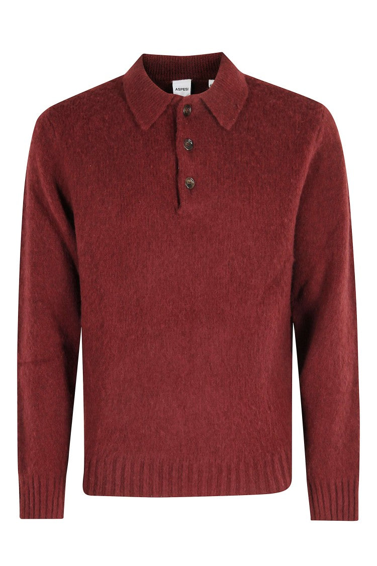 Aspesi Classic Ribbed Long-Sleeve Polo With Buttoned Neckline