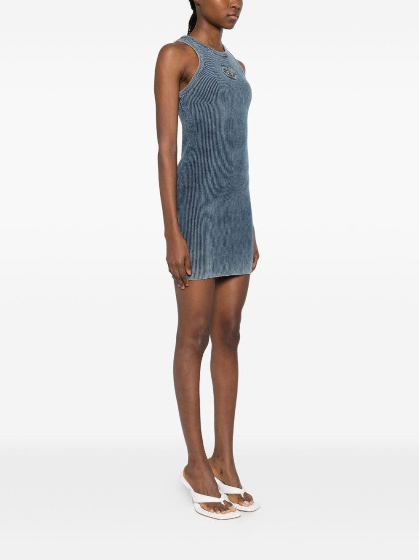 Diesel Blue Ribbed Knit Sleeveless Slim Dress