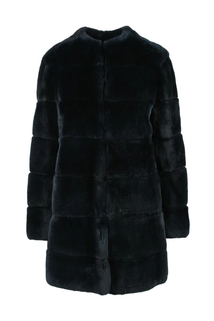 Blancha Rabbit Fur Coat - Midnight Blue
