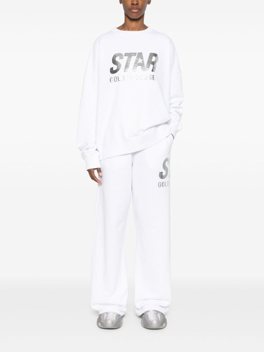 Golden Goose Relaxed Fit White Trousers With Bold Graphic Print