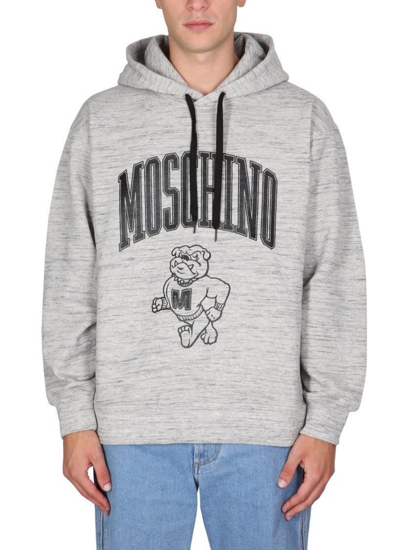 Moschino Heathered Grey Sweatshirt With Drawstring Hood