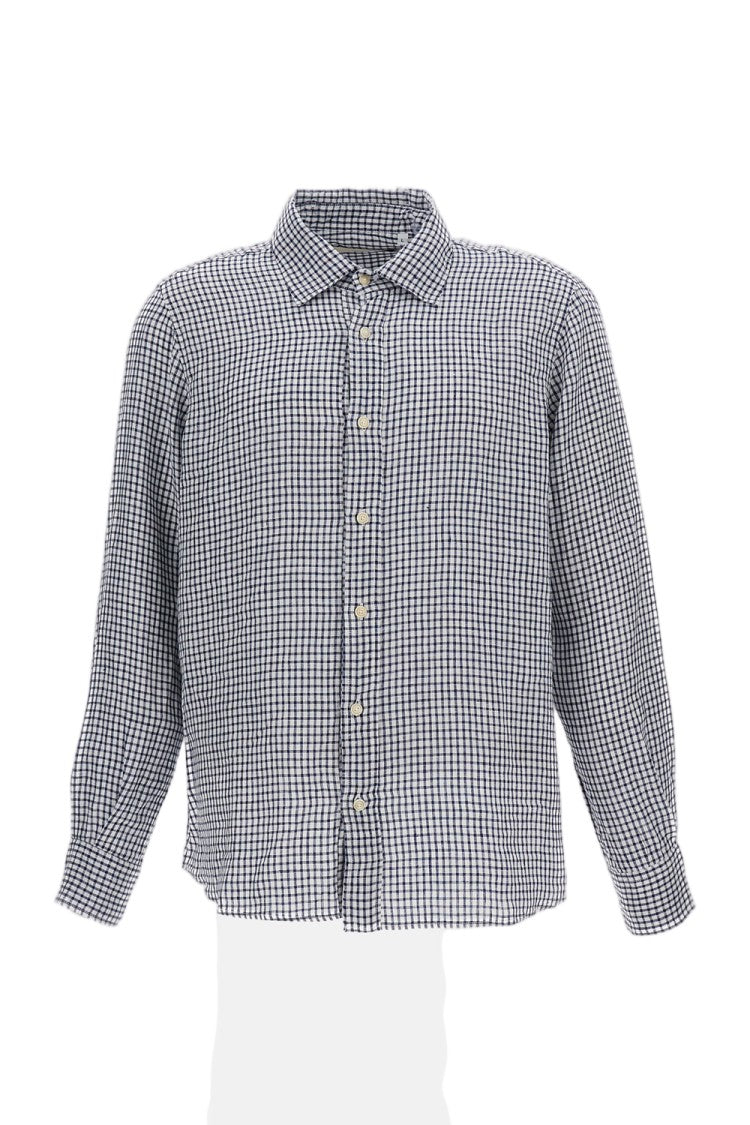 Original Vintage Checkered Linen Shirt With Classic Collar