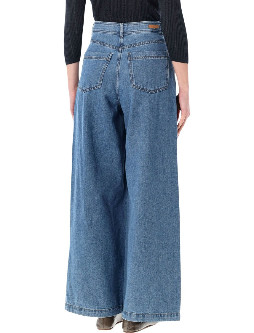 Sessùn Diegui Wide Leg Pleated Denim Jeans