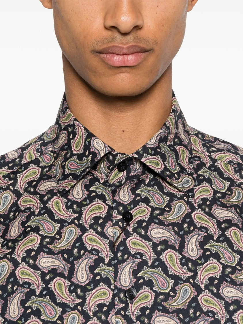 Etro Roma Tailored Black Paisley Cotton Shirt