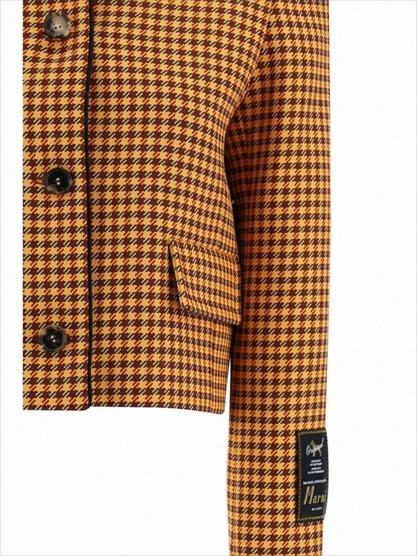 Marni Cropped Jacket In Classic Houndstooth Pattern