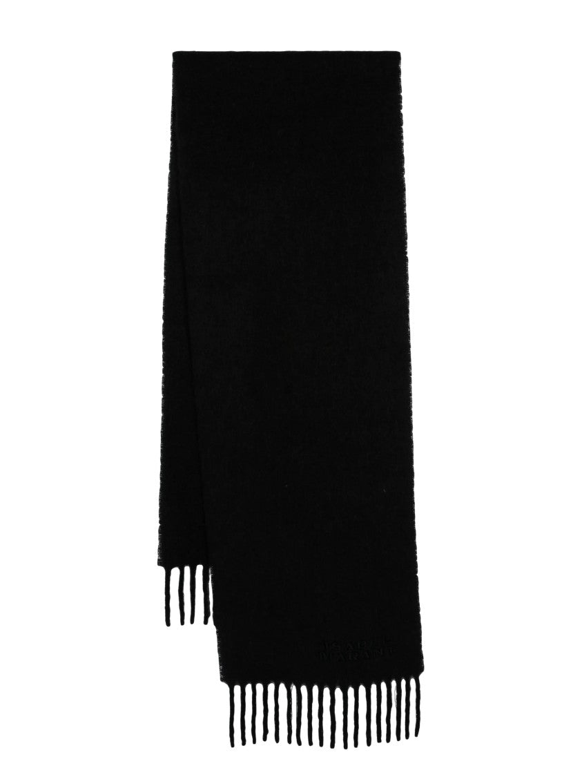 Isabel Marant Rectangular Black Alpaca-Blend Scarf With Fringed Ends