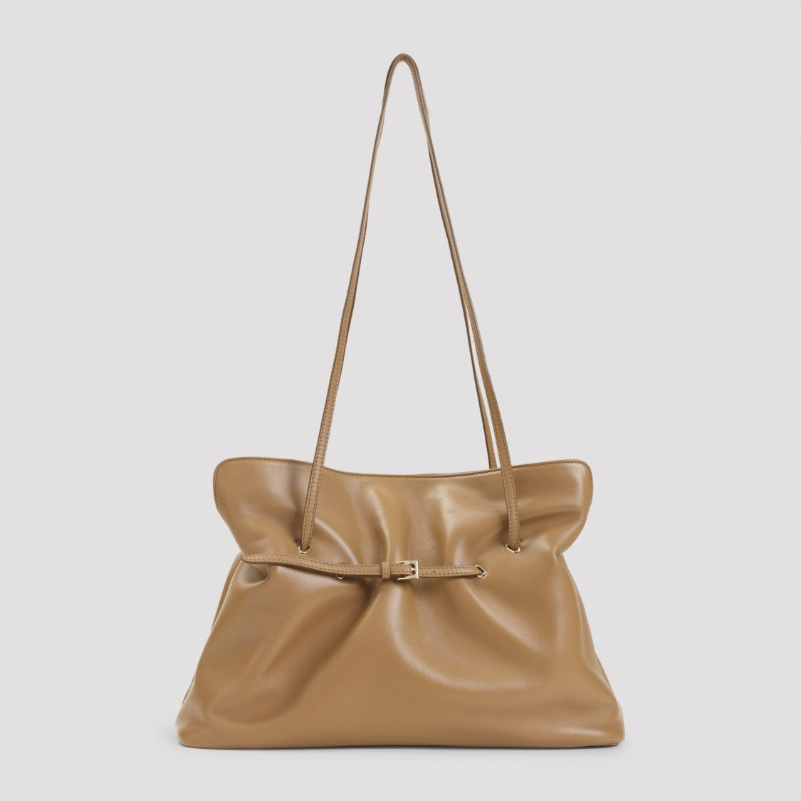 Prada Brown Lamb Leather Shoulder Bag With Gathered Design