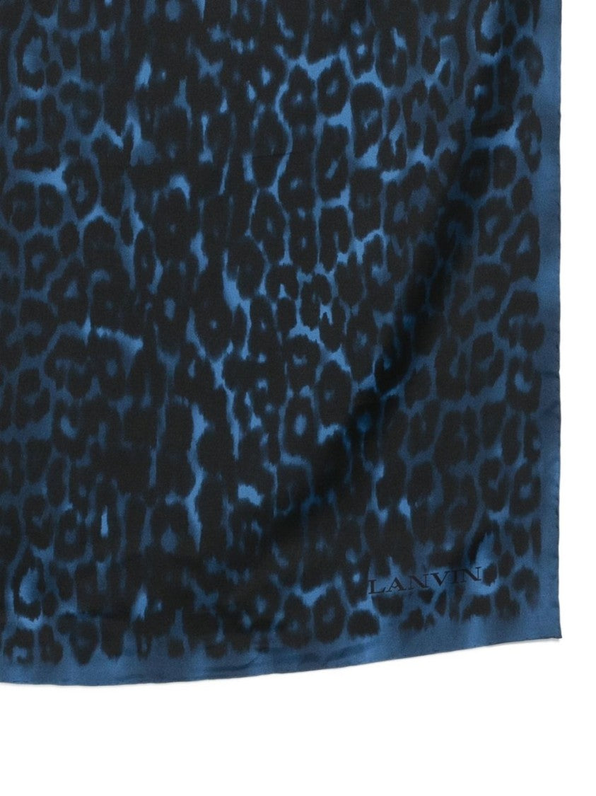Lanvin Blue Leopard Print Silk Square Scarf