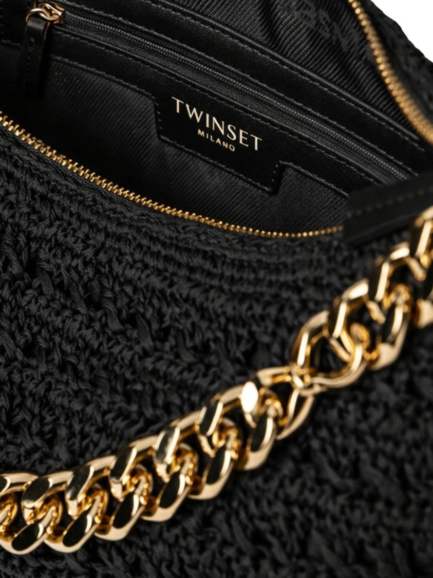 Twin-Set Black Crochet Rounded Shoulder Bag