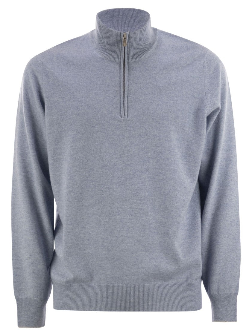 Brunello Cucinelli High-Necked Cashmere Sweater With Zip Opening