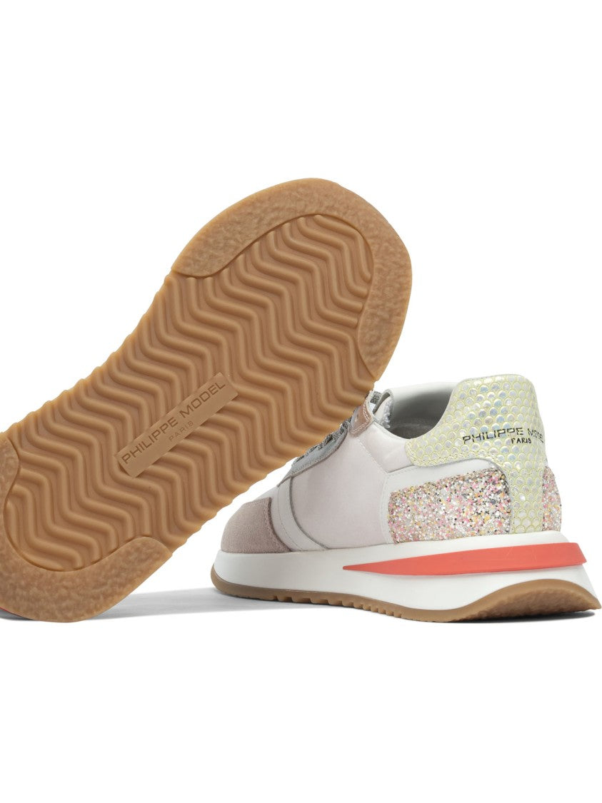 Philippe Model Paris Beige Sneakers With Suede And Leather Panels