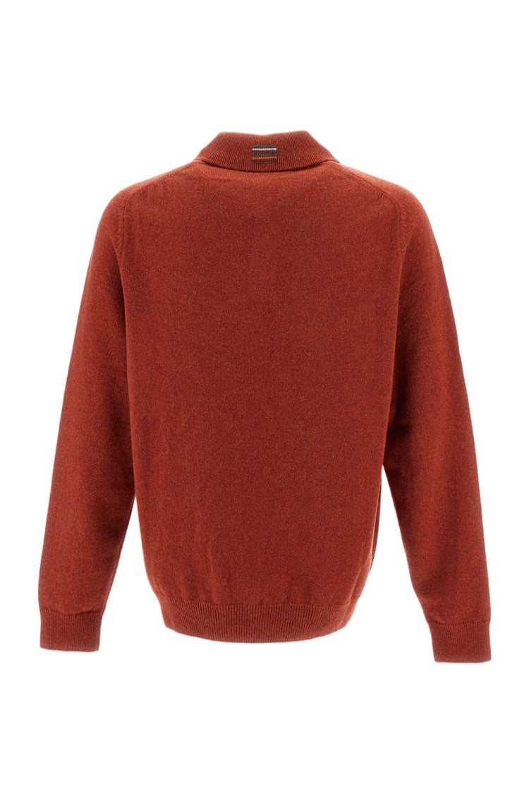 Paul Smith Red Long-Sleeved Merino Wool Polo Sweater