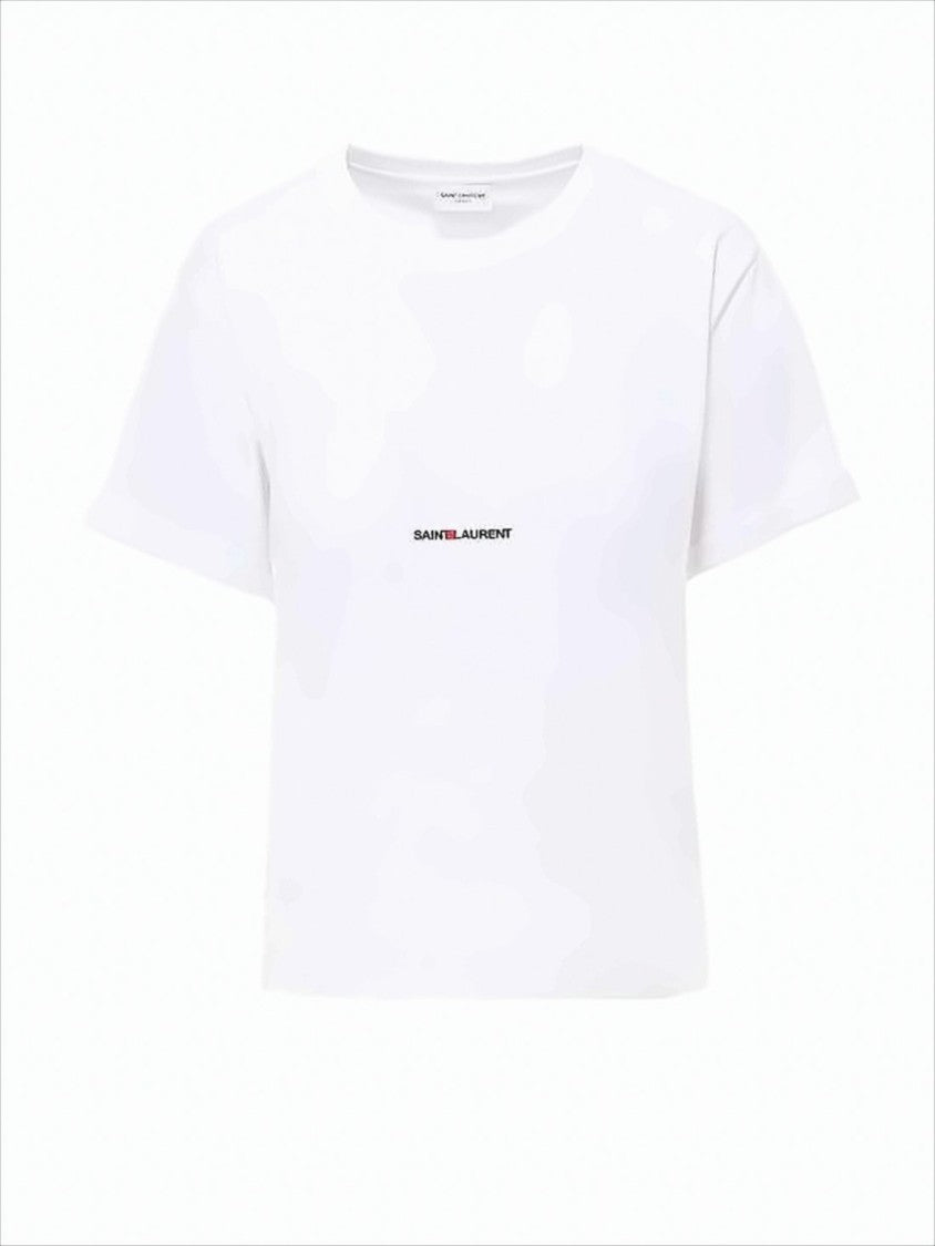 Saint Laurent Minimalist White Cotton T-Shirt With Centered Logo